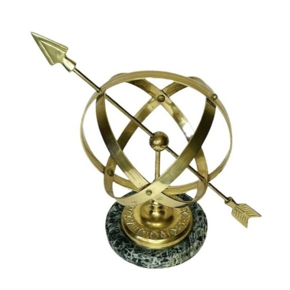 Vintage Armillary Sphere Brass Globe Celestial Nautical Marble Base 10" x 6.5" - Picture 2 of 9